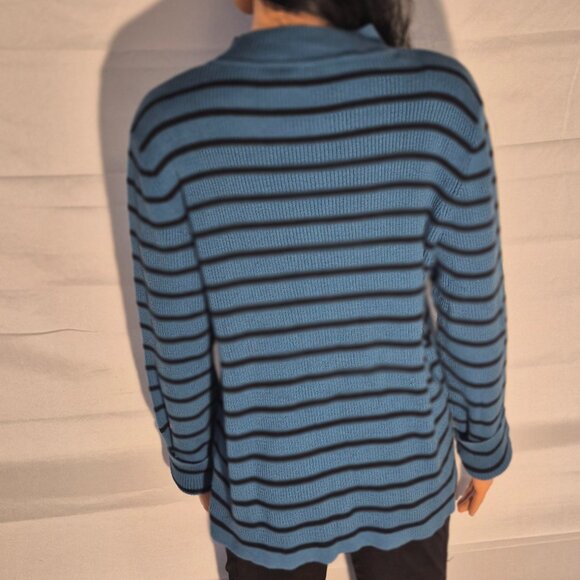 THE TOG SHOP Pretty Cotton sweater, Black and Turquoise stripes, size XL - Picture 3 of 16